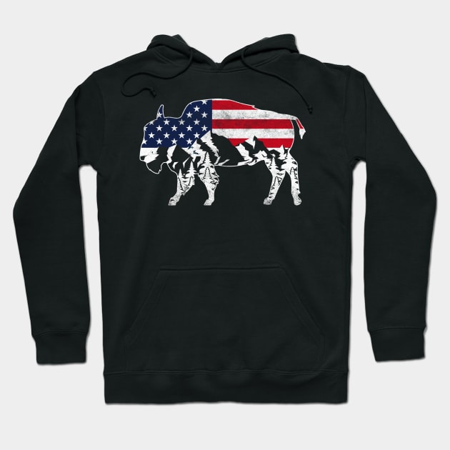 Buffalo US Flag Retro Bison Hoodie by shirtsyoulike